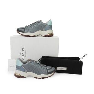 Valentino Garavani Blue Gray Leather Athletic Sneakers